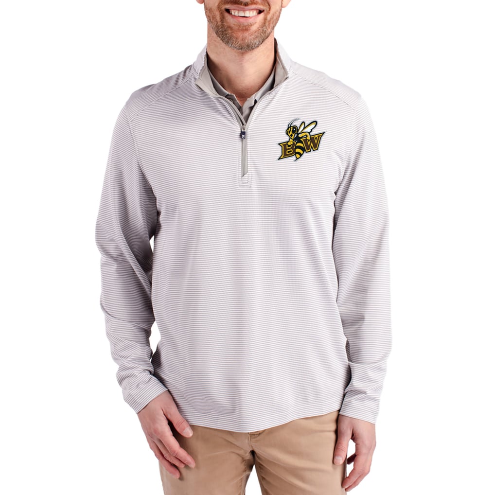  Baldwin Wallace Yellow Jackets Cutter & Buck Virtue Micro Stripe DryTec Quarter-Zip Pullover - Gray